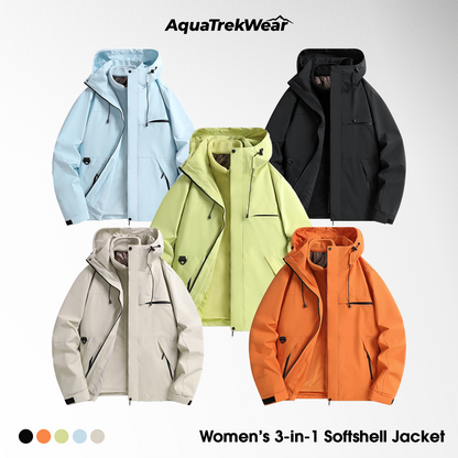 AquaTrekWear Women’s 3-in-1 Softshell Jacket with Detachable Fleece Lining