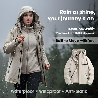 AquaTrekWear Women’s 3-in-1 Softshell Jacket with Detachable Fleece Lining